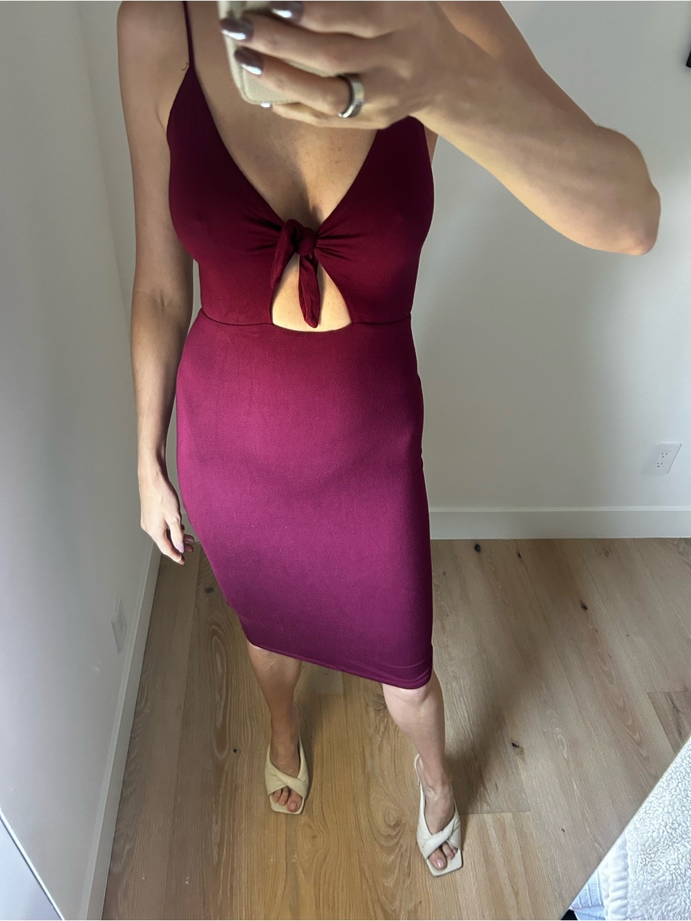 Lulu's Burgundy Tie-Front Midi Dress